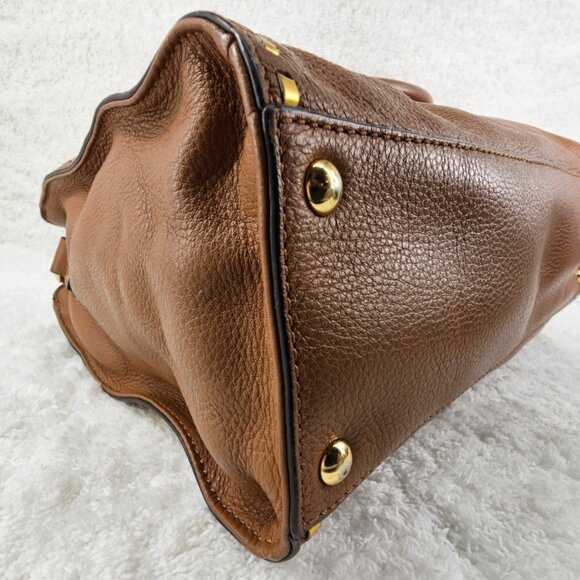 Michael Kors Hamilton Luggage Brown Pebble Leather Whipstitch Satchel Crossbody - Picture 7 of 13